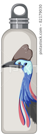 A white thermos bottle with bird animal pattern 82179030