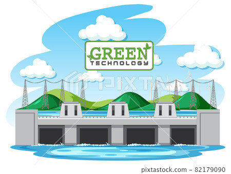 Hydro Power Plants generate electricity with green banner Hydro Power Plants generate electricity with green banner 82179090