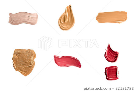 Set of art brush strokes or cosmetic makeup samples isolated on white background 82181788