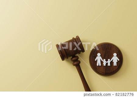 Top view of judge gavel and icon human family Top view of judge gavel and icon human family 82182776