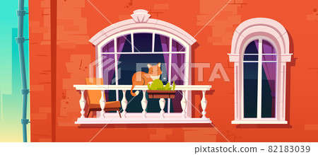 Cat sleep on home balcony railing. Sweet pet relax 82183039