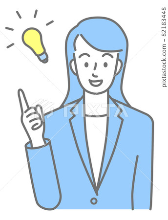 The upper body of a young woman in a suit (colored) with an idea The upper body of a young woman in a suit (colored) with an idea 82183448