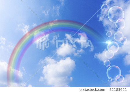 Background image material of refreshing blue sky with rainbow, clouds and bubbles_e_04 Background image material of refreshing blue sky with rainbow, clouds and bubbles_e_04 82183621
