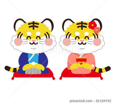 2022新年賀歲虎少男少女全身插畫 2022新年賀歲虎少男少女全身插畫 82184742