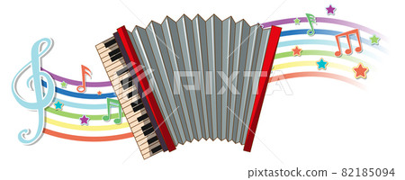 Accordion with melody symbols on rainbow wave 82185094