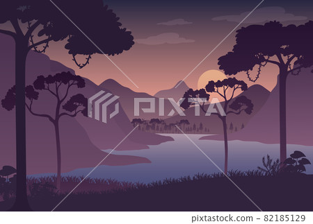 Silhouette twilight forest landscape background Silhouette twilight forest landscape background 82185129