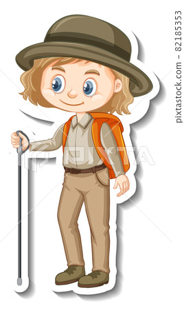 Girl in safari outfit cartoon character sticker 82185353