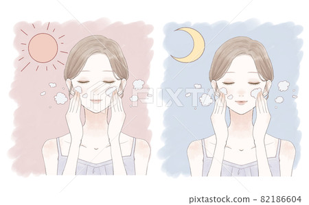 一個女人在早上和晚上洗臉 一個女人在早上和晚上洗臉 82186604