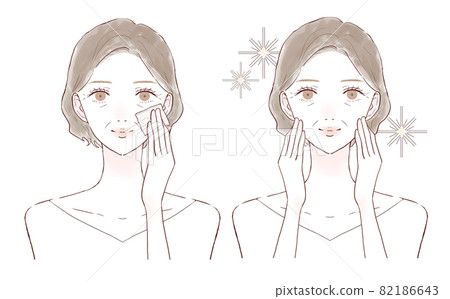 中年婦女用吸油紙去除臉上皮脂前後 82186643