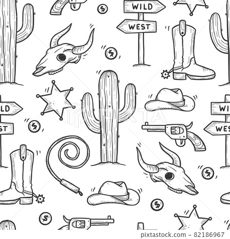 Cowboy western doodle seamless pattern Cowboy western doodle seamless pattern 82186967
