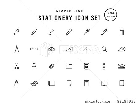 文具圖標集 簡單的書寫用具 插圖 文具筆 文檔 筆記本書 82187933