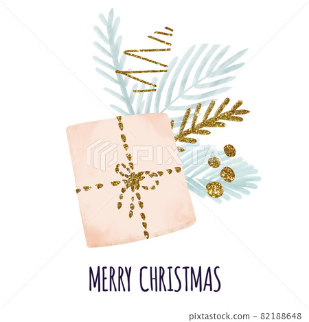 Gift illustration in watercolor style with fir Gift illustration in watercolor style with fir 82188648