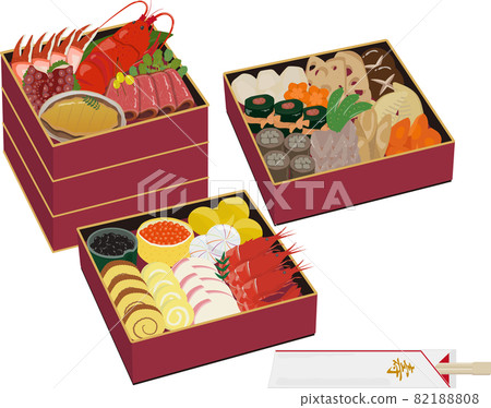 New Year dishes, three-tiered box, with chopsticks, red New Year dishes, three-tiered box, with chopsticks, red 82188808