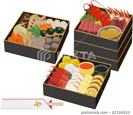 新年菜,三層盒裝,帶筷子,黑色 新年菜,三層盒裝,帶筷子,黑色 82188810