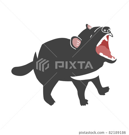 Tasmanian devil flat illustration yawning with a big mouth open Tasmanian devil flat illustration yawning with a big mouth open 82189186