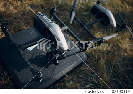 New York, USA - SEPTEMBER 18, 2021: DJI Inspire 2 quadcopter drone on ground before aerial flight and filming. 82190319