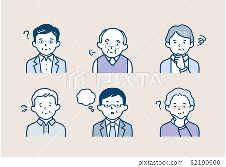 Illustration material set of a senior man with a troubled expression 82190660