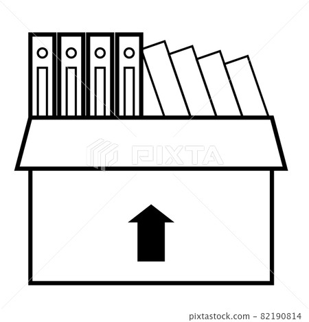 Corporate moving icon on white background. box with folders line sing. box of paper documents and file folders symbol. flat style. Corporate moving icon on white background. box with folders line sing. box of paper documents and file folders symbol. flat style. 82190814