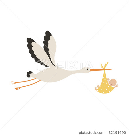 Stork and baby. Vector illustration isolated on white background Stork and baby. Vector illustration isolated on white background 82191690