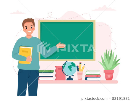 Teacher in classroom. School and learning concept, teacher s day. Cute vector illustration in flat cartoon style 82191881