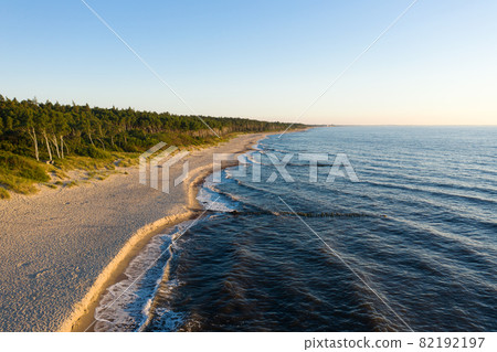 Curonian Spit wth Baltic sea on sunset. Kurshskaya kosa national park near Zelenogradsk. Kaliningrad region. Aerial view 82192197