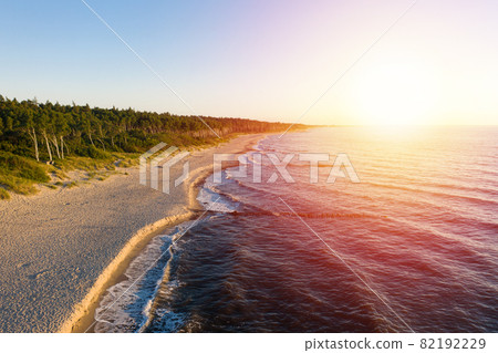 Curonian Spit wth Baltic sea on sunset. Kurshskaya kosa national park near Zelenogradsk. Kaliningrad region. Aerial view 82192229