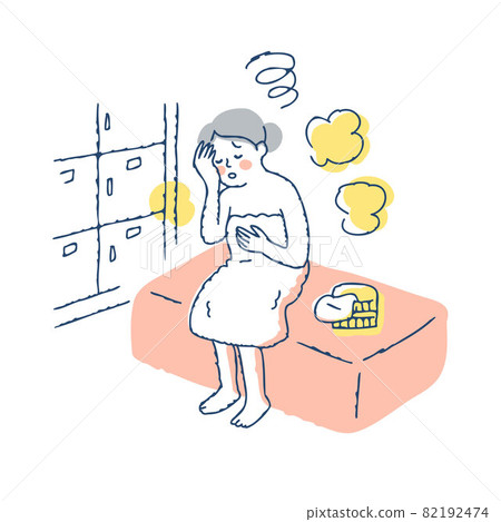 A woman hot flashes in a public bath A woman hot flashes in a public bath 82192474