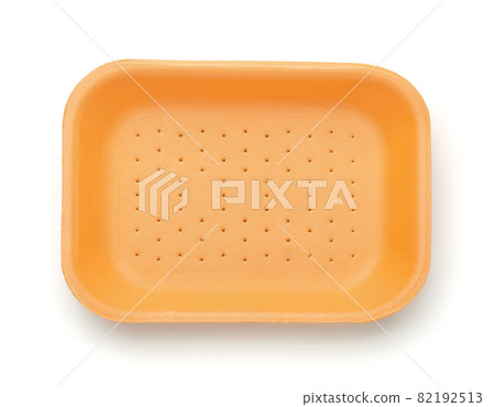 Empty orange styrofoam food container 82192513