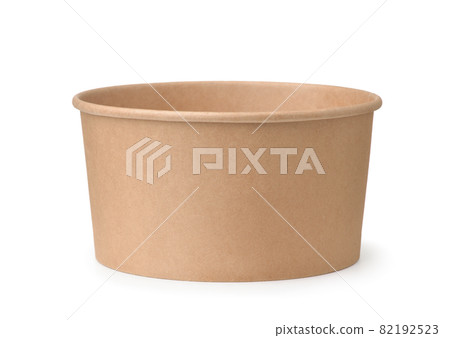 Front view of empty brown disposable paper bucket Front view of empty brown disposable paper bucket 82192523