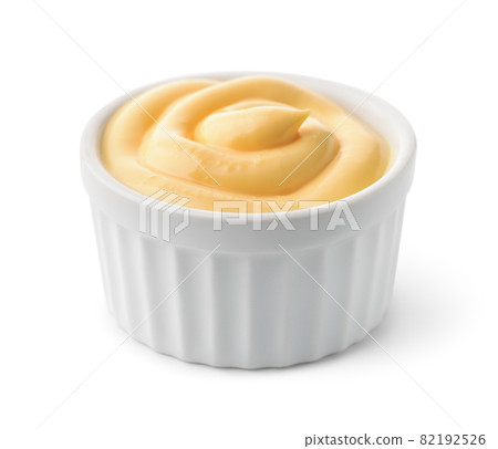 Ceramic dipping cup of cheese sauce Ceramic dipping cup of cheese sauce 82192526