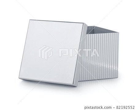 Open silver striped gift box with blank cover 82192552