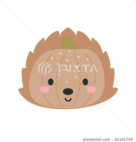 Happy Halloween cute cartoon pumpkin with hedgehog face. Halloween party decor for children. Childish print for cards, stickers, invitation, nursery decoration. Vector illustration. 82192799