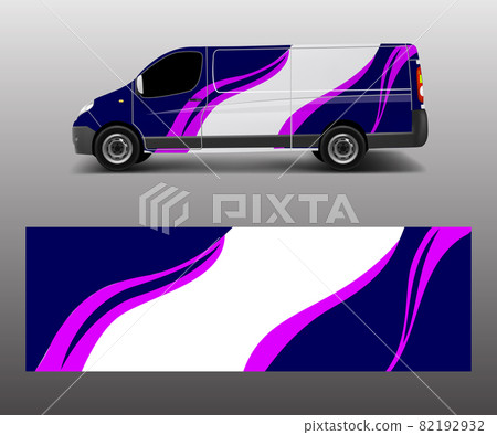 Vehicle decal wrap design cargo van vector. Graphic abstract wave background designs for advertisement company branding 82192932