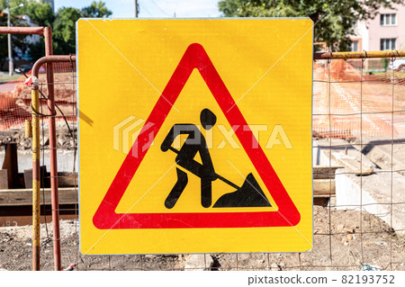 Road works traffic sign at the city street Road works traffic sign at the city street 82193752