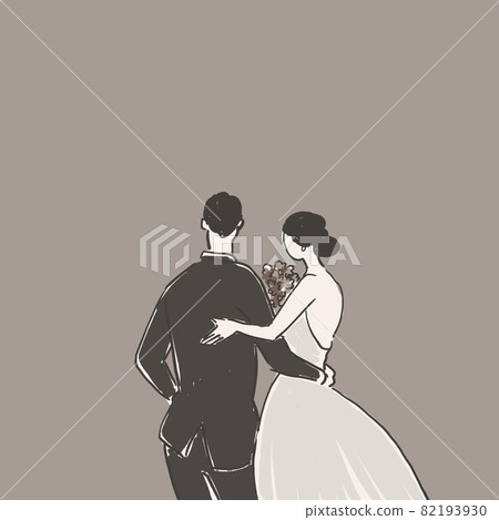 Bride and groom, back view of men and women, upper body C (sepia), wedding ceremony, wedding ceremony 82193930