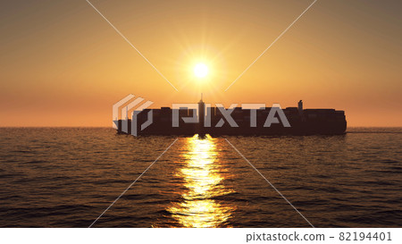 Container ship in ocean at sunset Container ship in ocean at sunset 82194401