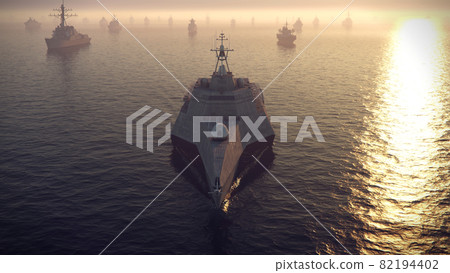 Armada of warships floating on the sea 82194402