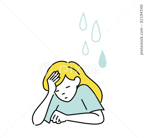 一個頭痛并感覺不舒服的女人的插圖 82194500