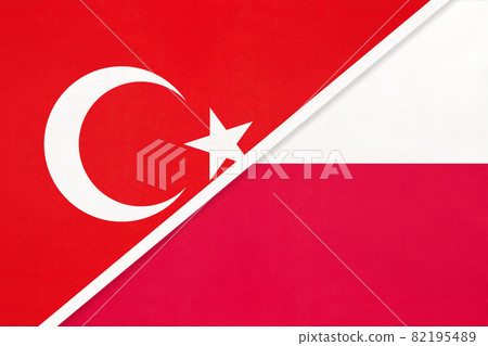 Turkey and Poland, symbol of country. Turkish vs Polish national flag Turkey and Poland, symbol of country. Turkish vs Polish national flag 82195489