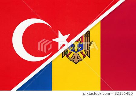 Turkey and Moldova, symbol of country. Turkish vs Moldovan national flag 82195490
