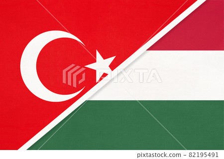Turkey and Hungary, symbol of country. Turkish vs Hungarian national flag Turkey and Hungary, symbol of country. Turkish vs Hungarian national flag 82195491