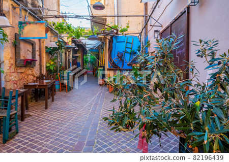 Scenic picturesque streets of Chania venetian town. Chania, Creete, Greece Scenic picturesque streets of Chania venetian town. Chania, Creete, Greece 82196439