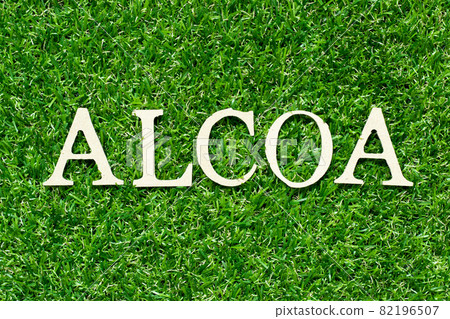 Wood letter in word ALCOA (Abbreviation of Attributable, Legible, Contemporaneous, Original and Accurate) on green grass background 82196507