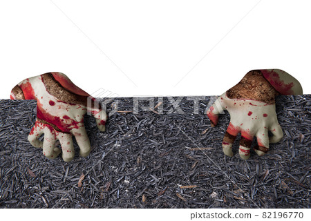 Zombie hand with blood and wound on the ground Zombie hand with blood and wound on the ground 82196770