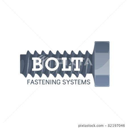 Steel bolt icon. Metal threaded fastener, fastening system element and construction engineering vector emblem, industry and repair symbol, stainless steel bolt with wide thread 82197046