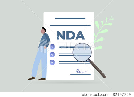 NDA - Non-Disclosure Agreement document concept illustration. Employee and employer contracts. Agreement form, signature and checkmarks icon. Proprietary confidentiality privacy information document. NDA - Non-Disclosure Agreement document concept illustration. Employee and employer contracts. Agreement form, signature and checkmarks icon. Proprietary confidentiality privacy information document. 82197709