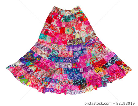 Long woman skirt made from pieces of colorful cloths 82198019