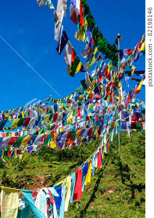 Buddhist prayer flags lunga in McLeod Ganj, Himachal Pradesh, India 82198146