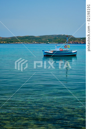 Greek fishing boat in Aegean sea near Milos island, Greece 82198191