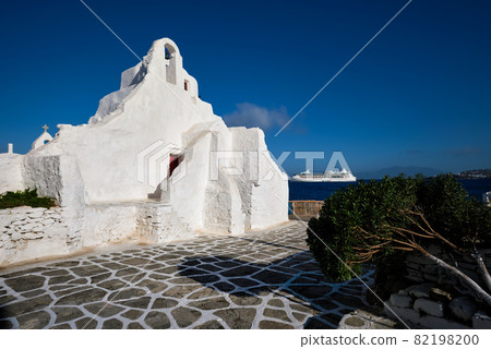 Greek Orthodox Church of Panagia Paraportiani in town of Chora on Mykonos island 82198200